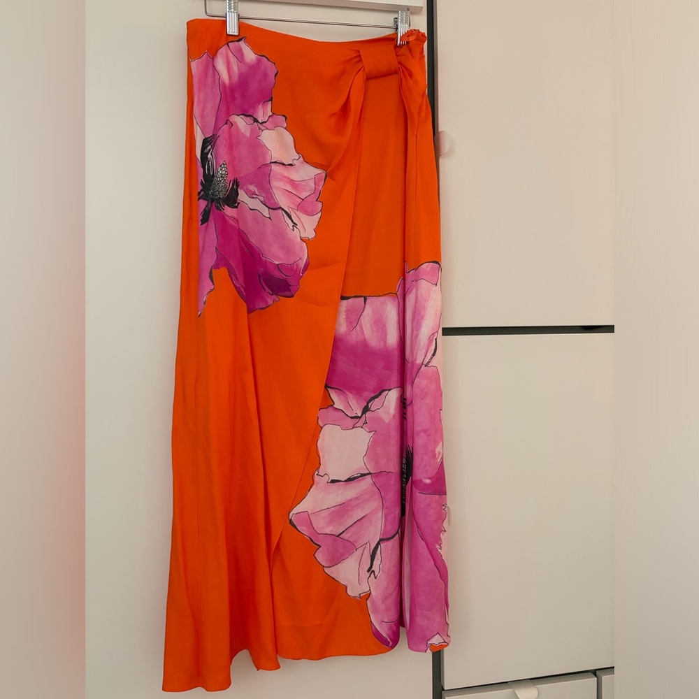 Ted Baker London Orange Midi Skirt with Pink Floral Print
